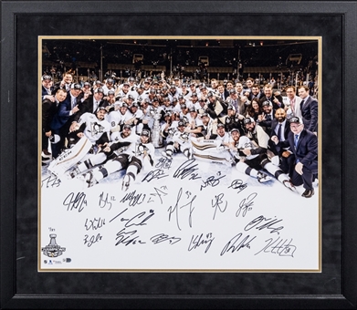 2016 Pittsburgh Penguins Stanley Cup Champions Team Signed 20x24 Framed Photograph With 21 Signatures Including Crosby (Fanatics)